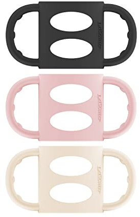 Dr. Brown's Milestones 100% Silicone Baby Bottle Handles, Narrow, Black, Light Pink, Ecru, 3 Pack, 4m+