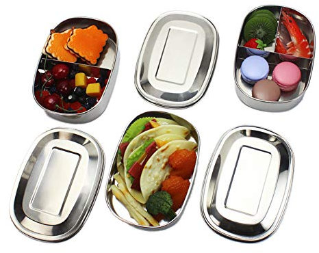 Tuzsocr Stainless Steel Lunch Box, Stainless Steel Eco Metal Pack Lunch Box,with 650ml/650ml/850ml Adults/Kids Lunch Box with Movable & Removable Divider(StyleA/StyleB/StyleC) (StyleB)