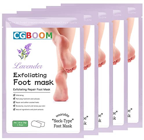 Maschera peel 5 Paia, calzini esfolianti rimuovi pelle morta, idratante piedi peeling maschera per pelle secca, talloni screpolati, calzini spa piedi per donne e uomini (Lavanda)