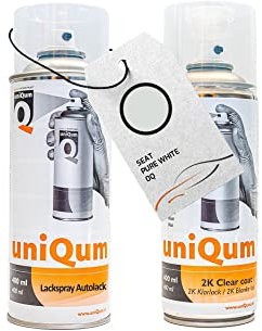 UniQum Autolack + Klarlack 2K Spraydose für SEAT PURE WHITE 0Q Autolack Reparatur 2 x 400 ml