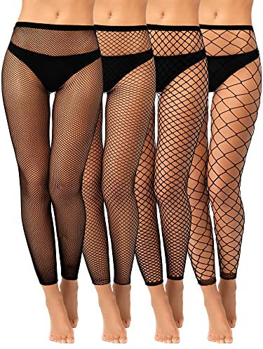 4 Collants sans Pieds en Résille Leggings en Résille à Taille Haute Cosplay Halloween (Noir, M)