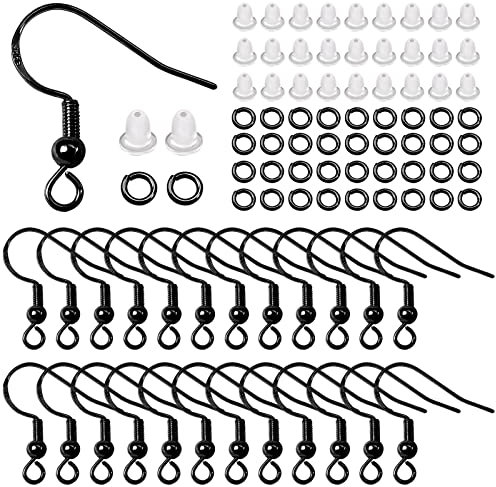 TOAOB 300 Stück Ohrringe Selber Machen Set Schwarz mit 925 Versilbert Silber Ohrhaken Ohrring Verschlüsse und Biegeringe Schmuck Basteln Zubehör für DIY Ohrhänger Schmuckherstellung