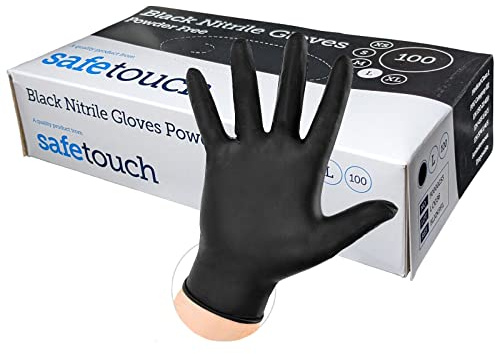 100 Disposable Strong Black Nitrile Gloves Powder Free Latex Free Gloves Examination Gloves Multipurpose Nitrile Gloves Rubber Gloves (Medium, Black)