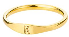 HIJONES Damen Edelstahl Ring mit Buchstaben Siegelring Alphabet Initialenring Stapelbares Einfaches Statement Ehering Gold K Größe 54