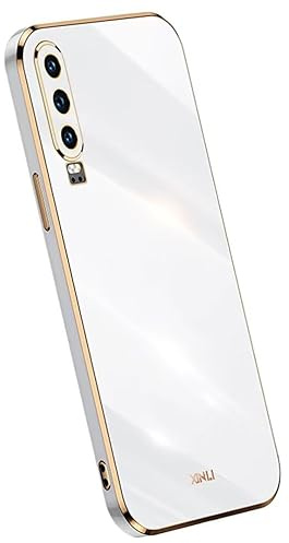 Topme Silikonhülle für Huawei P30 (6.1 Inches), [handyhülle im Goldrand-Stil] - Weiß