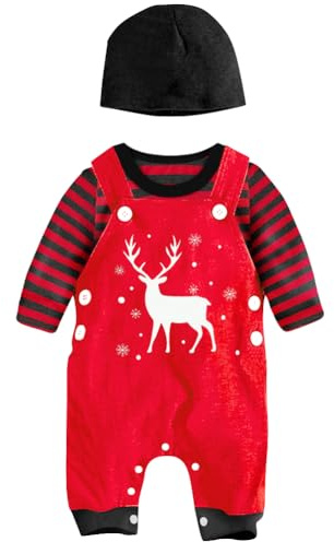 SFreeBo Vêtements Bébé Garçon Noël Hiver Ensemble Bébé Manches Longues Coton 3 Pièces T-shirt Salopette Bébé Garçon 9-12 Mois