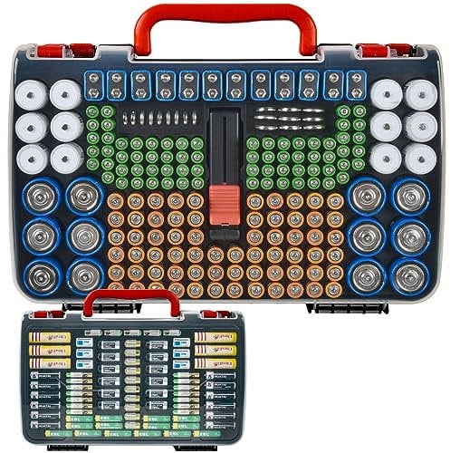 FULLCASE Battery Storage Organiser with Tester, Battery Storage Box for 269 AA AAA AAAA 3A 4A 9V C D Lithium 23A 4LR44 CR123A CR1632 CR2032, Box Only