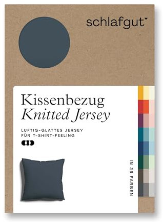 schlafgut Knitted Jersey Kissenbezug 80x80 cm Grey Deep Uni weicher Premium Kopfkissenbezug einzeln, faltenfrei mit Elasthan