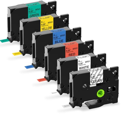6x MarkField Kompatible Schriftband als Ersatz für Brother P-Touch TZe Bunt Bänder 9mm x 8m Etikettenband für PT-H105 H110 H107B H100LB 900 P300BT Cube D400 D210 E110,TZ-121 221 421 521 621 721