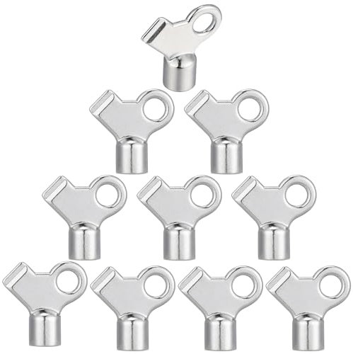 Gisafai 10 Pcs Radiator Bleeding Air Valve Key Metal Radiator Valve Keys Zinc Alloy Gas Valve Key Radiator Bleed Keys for Home Radiator Air Valve Hot Water Flush Plumbing Tool Replacement, Silver