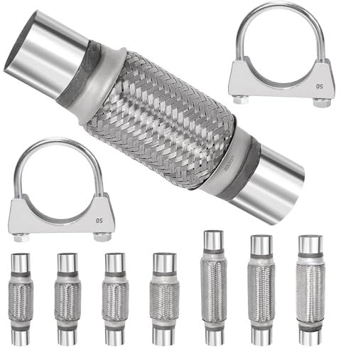 Swpeet 3Pcs 2 X 6 Inches Exhaust Flex Pipe with 2 Inches Exhaust U Clamp Kit, Universal Type Stainless Steel Double Braid Zinc Pipes Exhaust Flex Tube Ideal for Heavy Duty and Cars