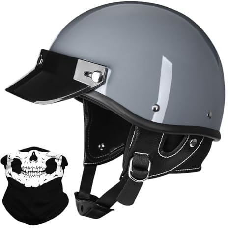 Vintage Motorrad Halbhelme Retro JetHelm Halbschalenhelm mit ECE Deutsche Motorradhelm Scooter-Helm mit Abnehmbarer Krempe und Herausnehmbares Innenfutter für Moped Cruiser Chopper