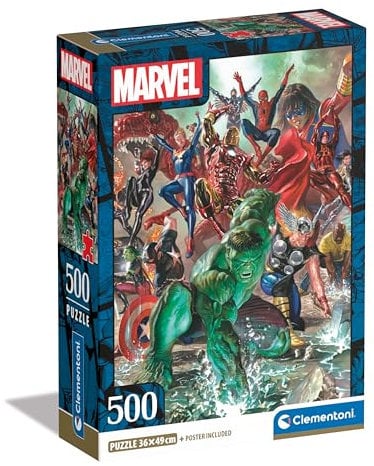Clementoni Jigsaw Puzzle Marvel The Avengers 500 Pieces - Poster Included, Puzzle For Adults 14-99 Years, Gift For Men/Women, Super Hero, Made In Italy, 35546