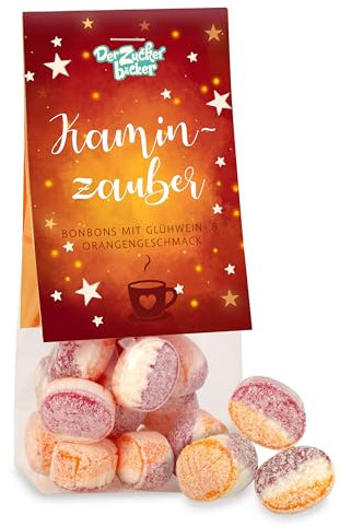Kaminzauber – Bonbons mit Glühwein- und Orangen-Geschmack in süßen Geschenkbeutel, kleines Geschenk zu Weihnachten, Nikolausgeschenk, für den Adventskalender