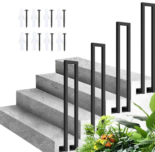 Corrimano per Scale Interne, Ringhiera a Forma di U, Ringhiera per Esterni con Kit di Viti, Corrimano per gradini, Ringhiera antiscivolo in Ferro per corridoio (Nero-montaggio laterale, 80cm)