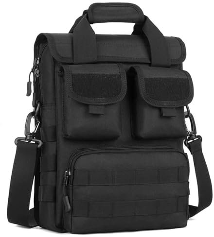 Explokit Taktische Schultertasche Militär Kleine Messenger-Tasche Laptop-Aktentasche Molle Schwere Ingenieurstaschen mit abnehmbarem Schultergurt (#01-Schwarz)