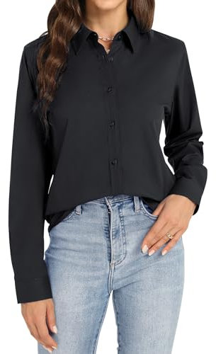 J.VER Business Bluse Damen Bügelfrei Langarmshirt Freizeit Hemdbluse Lady Work Office Outfit Bügelleichtes Elastiscer Blusen All Schwarz