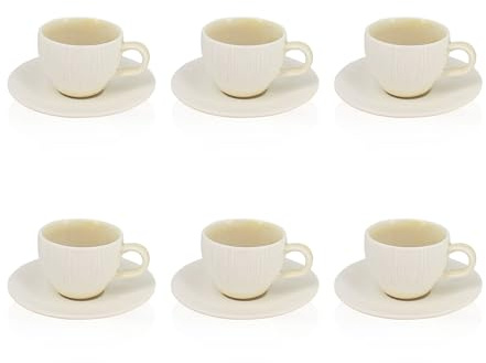 OGO LIVING - Lot 6 tasses 9cl et soucoupes 12cm urus en porcelaine beige/blanc - 2414172