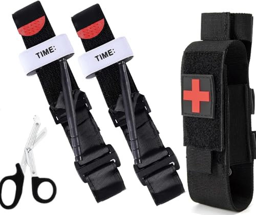 Tourniquet Cut, Including 1 Bracket, 1 Trauma Scissors, 2 tourniquets, Combat Tactical Hemostatic Tourniquet, one-Handed use, Suitable for Outdoor Camping, Hiking First aid Medical Treatment