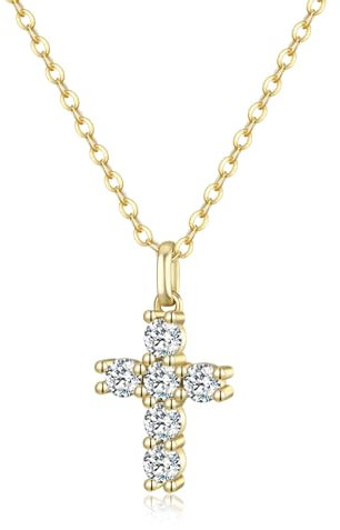 GAVU Collier Or Femme, Collier Croix Chrétienne Femme, Pendentif Zircone Cubique Blanche pour Femmes