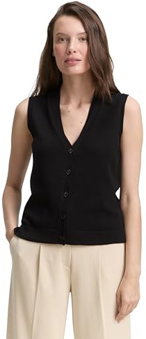 TOM TAILOR Damen 1047676 Pullunder mit Knopfleiste, 14482-Deep Black, L