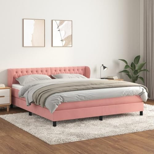 Iiaky Boxspringbett mit Matratze Rosa 180x200 cm Bett Boxspringbett Schlafzimmer MöBel Betten Bett Mit Matratze Samt // 3127690
