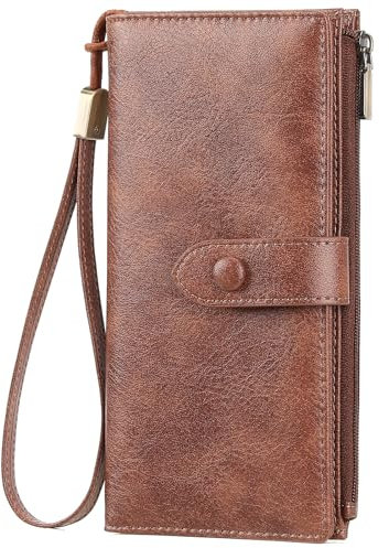 SENDEFN Portefeuille Femme Longue Porte Monnaie Grande Capacité avec RFID Blocage Porte Feuilles pour Femme Cuir avec 12 Emplacements Cartes