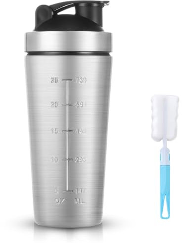 AOOWU Edelstahl Protein Shaker, 900 ml Shaker Eiweiß Sport Fitness mit Skala optimal, Shaker Edelstahl BPA Free/Leak Proof, Eiweiß Shaker für Eiweiß, Diät und Fitness Shakes, mit Shaker Balls