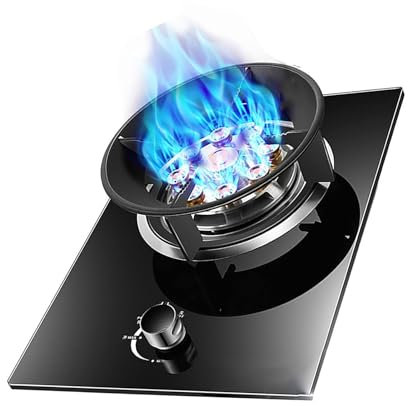 Cocina A Gas, 1 Quemador, 4,5 KW, Quemador Wok Con Anillo De Fuego De 9 Cámaras, Cubierta De Vidrio Templado Negro, Con Protección Contra Apagado De Llama, For Cocina Casera(NG)