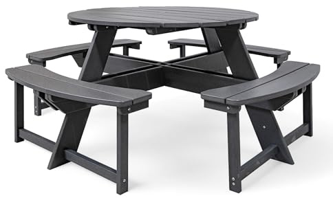 osoltus Picknick Tisch Florida mit 4 Bänken | Gartenmöbel Set rund 170cm grau
