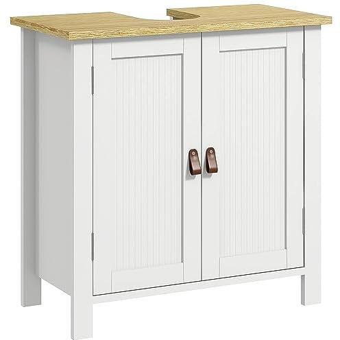 kleankin bajo Mueble de Lavabo con Pie Mueble de Baño con 2 Puertas 2 Mangos y Estante Ajustable sin Lavabo 60x30x60 cm Blanco