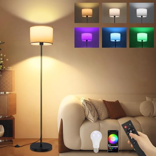 Winverty Stehlampe Wohnzimmer, RGB Dimmbar Standleuchte mit Fernbedienung und APP Steuern, Timer-Funktion, DIY und Musik Modus, E27 Stehlampen für Büro Schlafzimmer