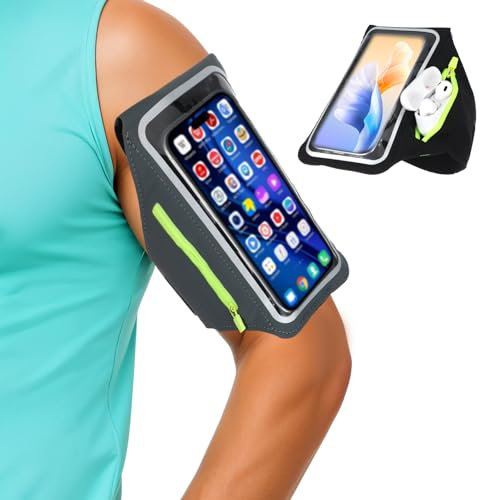 Tucnoeu 2 Stück Handyhalterung Joggen Mit Kopfhörer Tasche Handytasche Joggen Handy Armband Sportarmband Handy, Kompatibel mit Smartphones bis zu 6,8 Zoll