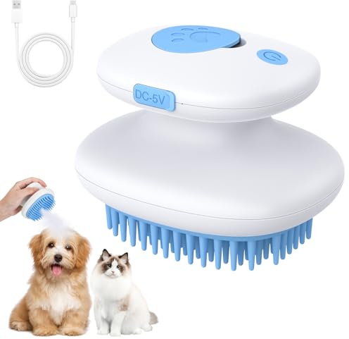 Euqvunn Katzenbürste mit Dampf, 3-in-1 [Massage, Sprühen & Haarentfernung] Dampfbürste Hund, Dampfbürste Katze Wiederaufladbares Dampfbürste Katzen, für Katzen & Hunde | Ultraleises Design (Blau)