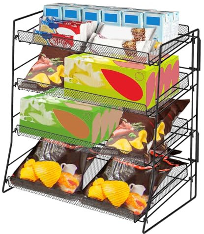 TNTGMG Süßigkeiten Display Ständer,4-stufiges Metall-Snack-Display für Arbeitsplatte, 40×22×41 cm, stapelbarer Süßigkeiten-Organisator, Einzelhandels Regal für Laden-Konzession, Küche, Büro