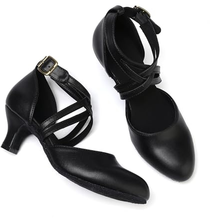SLANINA Leather Sole Character Dance Shoes for Women Ankle Strap 2 Inch Heels for Ballroom Salsa Tango Wedding Flamenco Latin (Black, Adult, Women, 6, Numeric, US Footwear Size System, Medium)