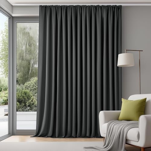 Deconovo Verdunklungsgardine mit Kräuselband Sichtschutz Vorhang Dunkelgrau | 1er Set, H 245 x B 300 cm, Thermovorhang, Sichtschutz, für Wohnzimmer, Wärmeisolierende Vorhänge, Wärmehaltung, Wohnzimmer
