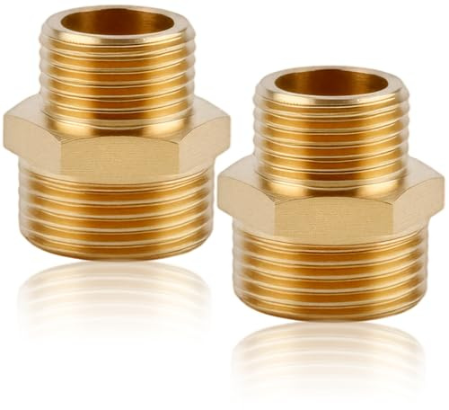 2 Stück Doppelnippel Reduzierung 3/4 Zoll Auf 1/2 Zoll, 3/4'' Auf 1/2'' Adapter Messing Außengewinde (Außend 25mm & Innend 20mm), Brass Reducer Reduziernippel for Trinkwasser Geeignet