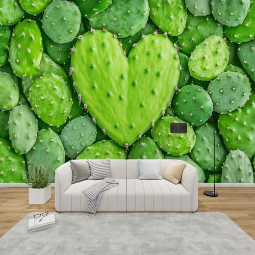 PaxGloz Fototapete Kaktus Herz Motiv Tapete Grün Pflanzenmotiv Tapeten Vliestapete Modern Wandtapete Wohnzimmer Schlafzimmer Kinderzimmer Wanddeko Motivtapeten 100 x 70 cm (B x H)