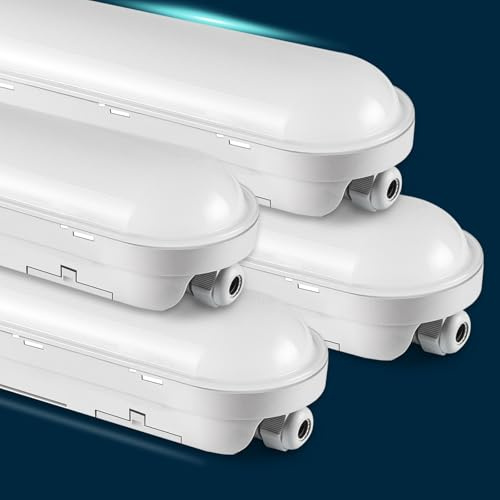 buling 4 Stück Feuchtraumleuchte LED 60CM, 18W 2250LM Lampe Röhre, Verknüpfbar Wannenleuchte IP65 Wasserfest Leuchtstoffröhre Leuchte für Büro Keller Garage, Kaltweiß 6000K