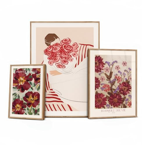 canvea Flower Market Poster Set | 3er Bilder Set für Schlafzimmer Deko | Moderne Wandbilder | Premium Kunstdrucke für stilvolle Wohnräume