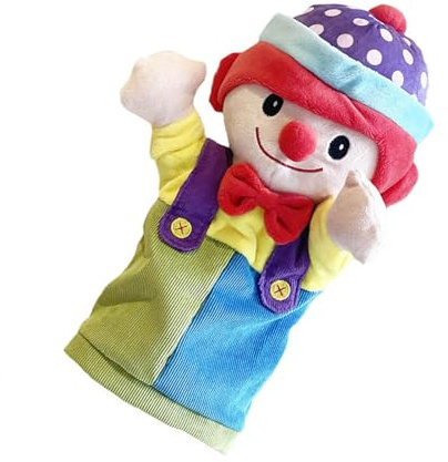 Realistische Clown-Handpuppe mit flexibler Fingerkontrolle, weiches Plüschtier für interaktives Spielen, pädagogisches Rollenspiel, interaktive Lernpuppe