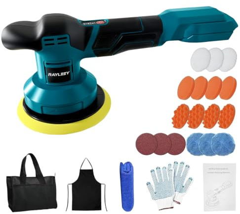 6-Zoll-Orbital-Poliermaschine kompatibel mit Bosch 18V, 3 Stufen, ohne Akku | 27-teiliges Polierset zum Wachsen und zur Fahrzeugaufbereitung. Akku nicht enthalten.