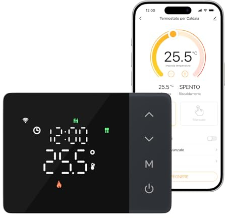 Cronotermostato WiFi a Batteria EZAIoT – Caldaia Gas, Scatola 502/503, Programmazione 7×6, NO/NC, 2.4GHz, Controllo Vocale Alexa/Google, Tuya APP, Nero