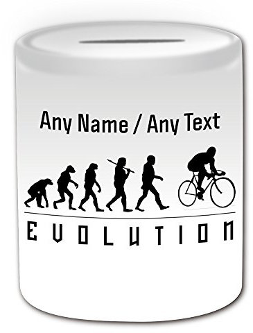 Personalisiertes Geschenk – Radfahren Spardose (Evolution Design Thema, weiß) – alle NachrichtName auf Ihre einzigartige – Team Player Silhouette Outline Contour Olympische Spiel Event Fahrrad