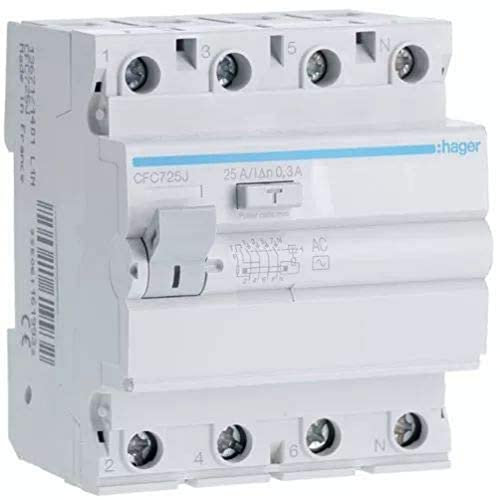 Hager tipo ac - Interruptor diferencial 4 polos 25a 300ma ac