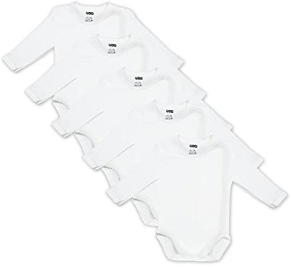MEA BABY Unisex Wickelbody Langarm 5er Pack – 100% BIO-Baumwolle, Baby-Kreuzbody weiß (Creme), für Mädchen & Jungen, Größe 56