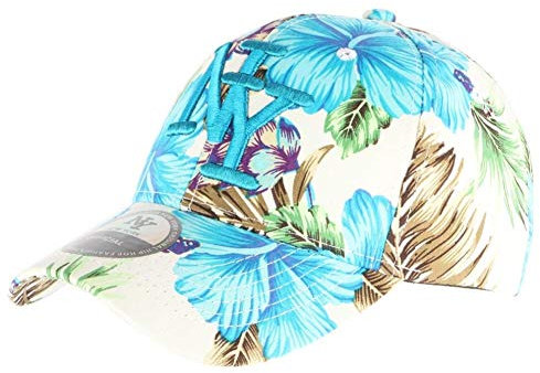 Hip Hop Honour Baseballkappe, blau, mit Blumen NY Hawai – Größe: Einheitsgröße – Farbe: Blau – Uni, blau, Einheitsgröße