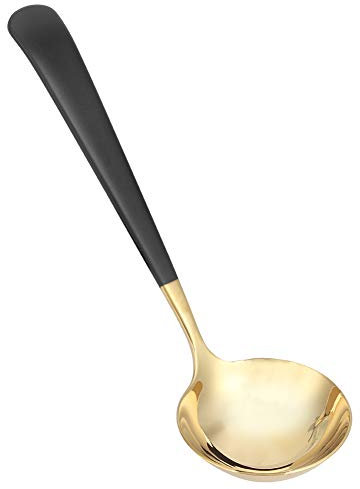 Soup Ladles, Cooking Ladle for Soup, (6cm/19cm) Black-Gold Deep Spoons Stainless Steel Soup Serving Spoon with Long Handle Kitchen Tablewares for Stews Hotpot
