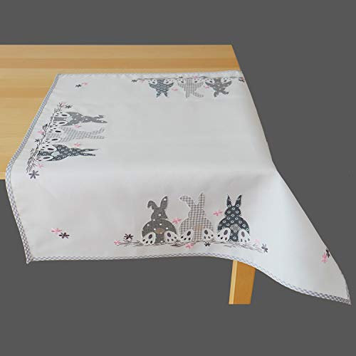 Raebel OHG Tischläufer 40 x 85 cm Tischdecke Ostern Hasen gau weiß Tischdeko Osterdeko rosa